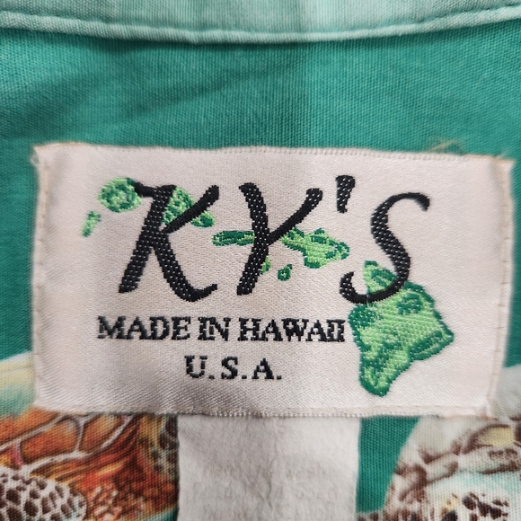 Ky's Vintage Hawaiian Shirt Mens 3XL Green Turtles Button Up Cotton Made in USA - Picture 6 of 11